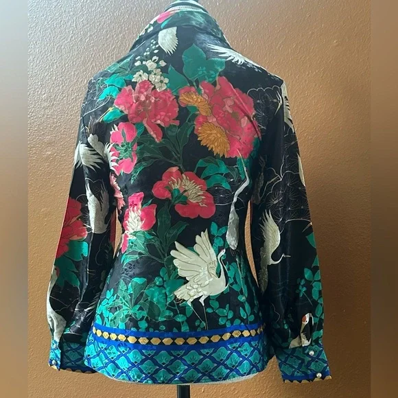 Zara Flowy Blouse with Floral And Crane Print Size XS Excellent Condition! - Picture 13 of 14
